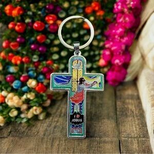 Religious Jesus Metal Cross Keychain